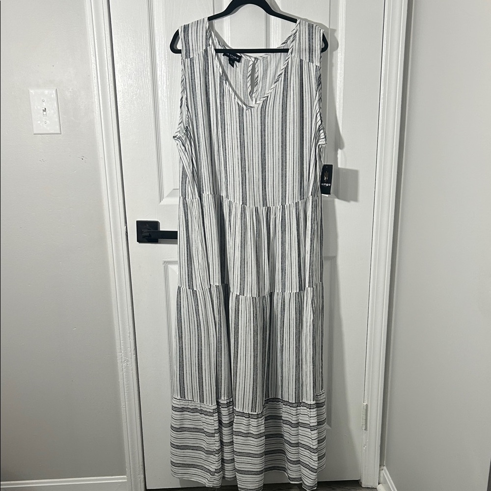 I.N. Studio Black and White Striped Maxi Dress